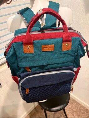 Good Mum Multifuntional Diaper Bag Multicolor Backpack with Quilted Front Pocket